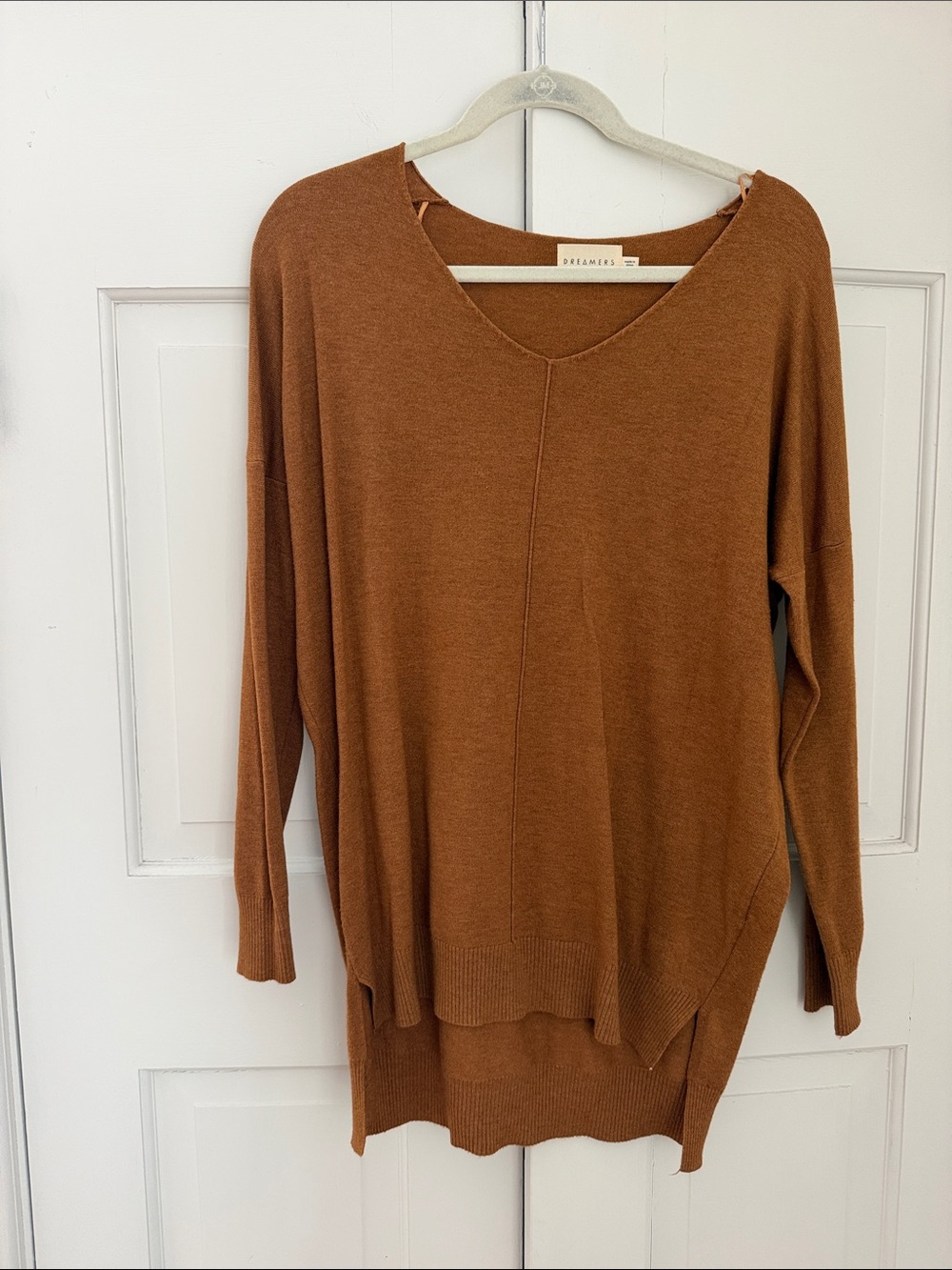 Dreamers Oversized V-Neck Sweater in Rust Brown